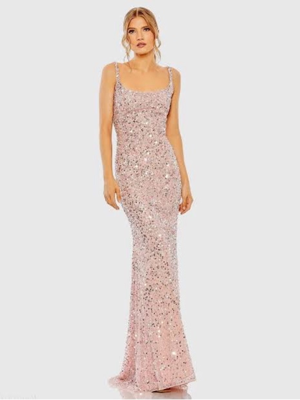 Mac Duggal Pink Sequined Low Back Slip Gown